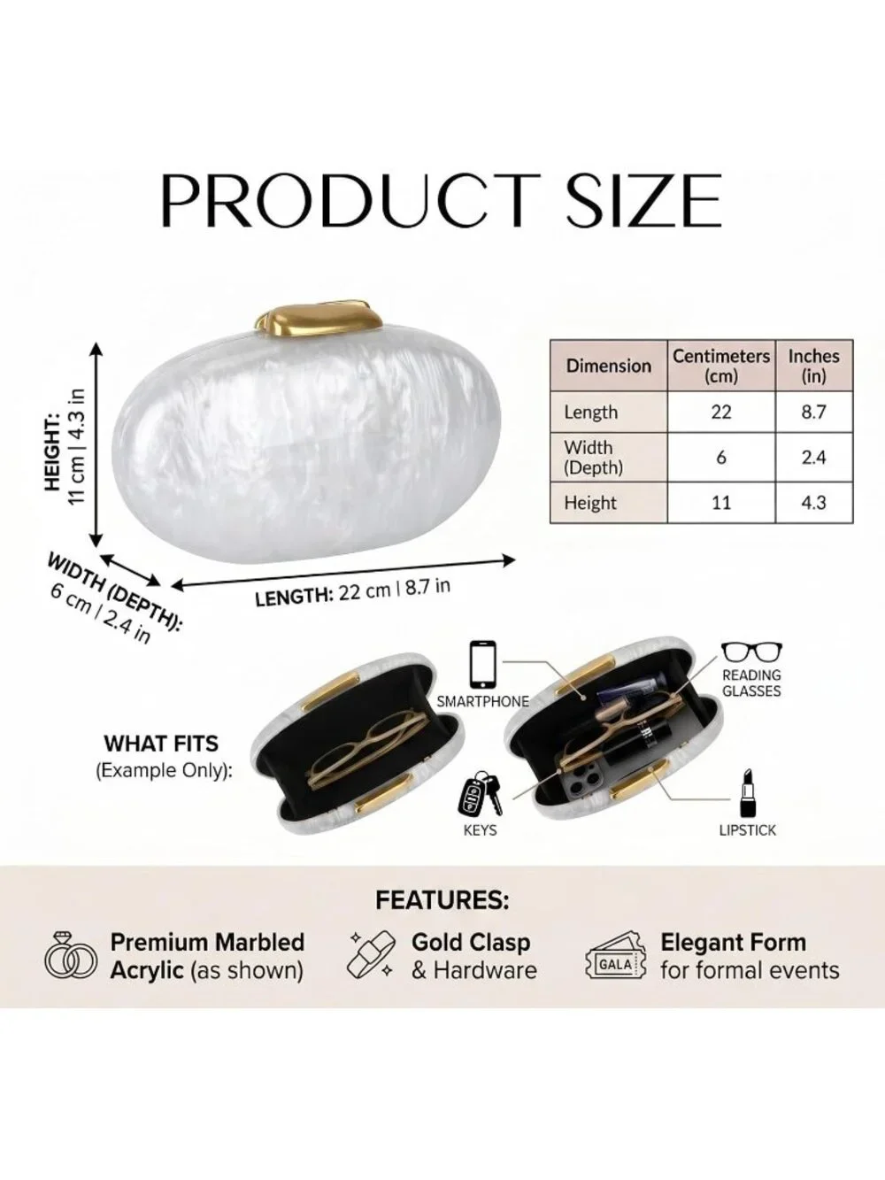 Women's White Acrylic Shell Clutch Purse Oval Seashell Wedding Evening Bag